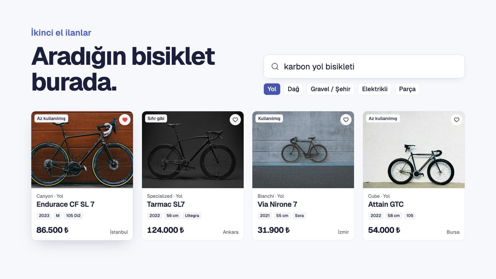 Plotoni ikinci el ilanlar ekranı, örnek ilanlarla